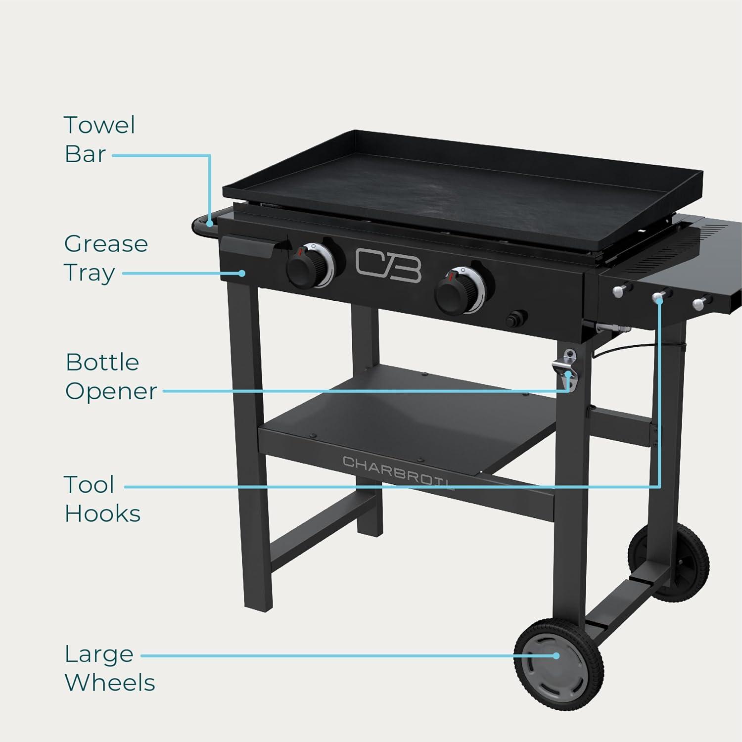 imageCharbroil 28 XL Performance Series Propane Gas Griddle with Cart 3 Burner Flat Top Grill Black 46325892428 2 Burner Flat Top Grill