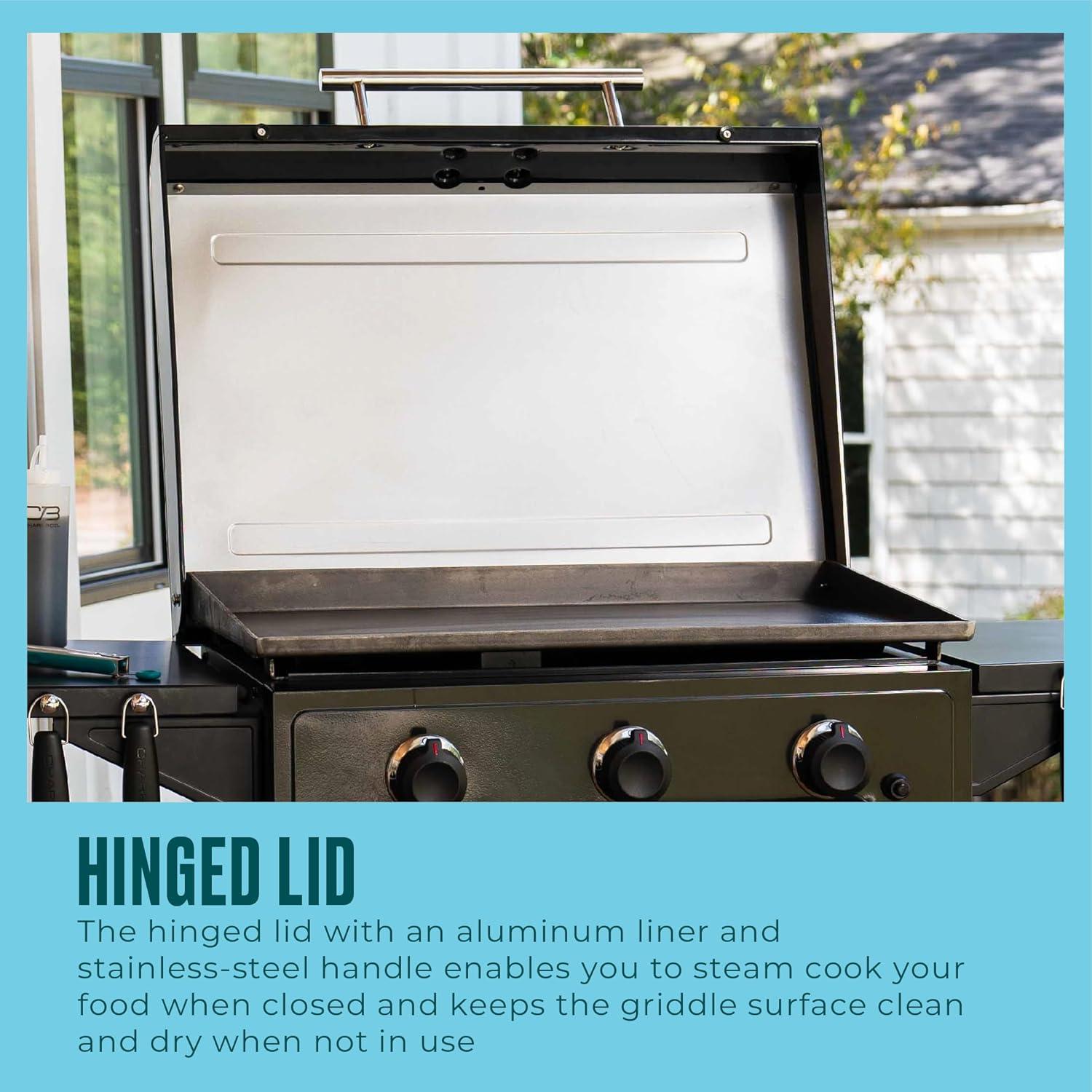 imageCharbroil 28 XL Performance Series Propane Gas Griddle with Cart 3 Burner Flat Top Grill Black 46325892428 3 Burner Flat Top Grill
