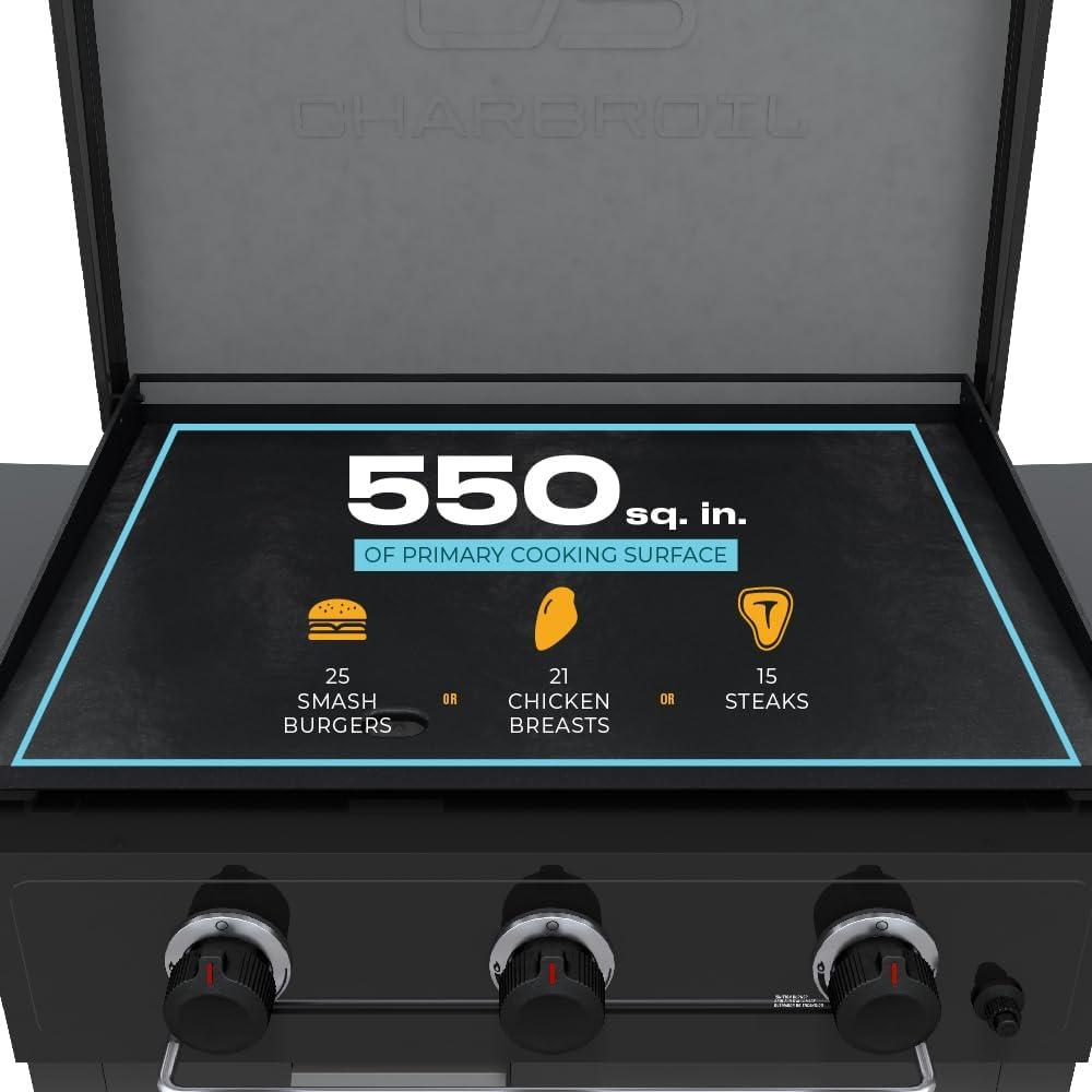 imageCharbroil 28 XL Performance Series Propane Gas Griddle with Cart 3 Burner Flat Top Grill Black 46325892428 3 Burner Flat Top Grill
