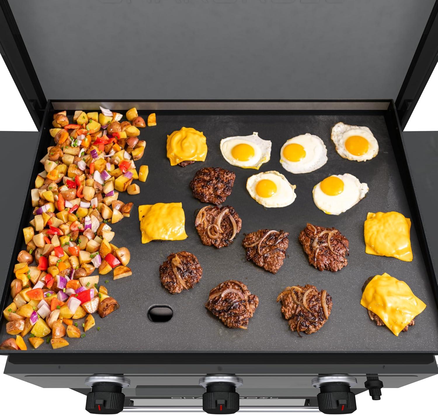 imageCharbroil 28 XL Performance Series Propane Gas Griddle with Cart 3 Burner Flat Top Grill Black 46325892428 3 Burner Flat Top Grill