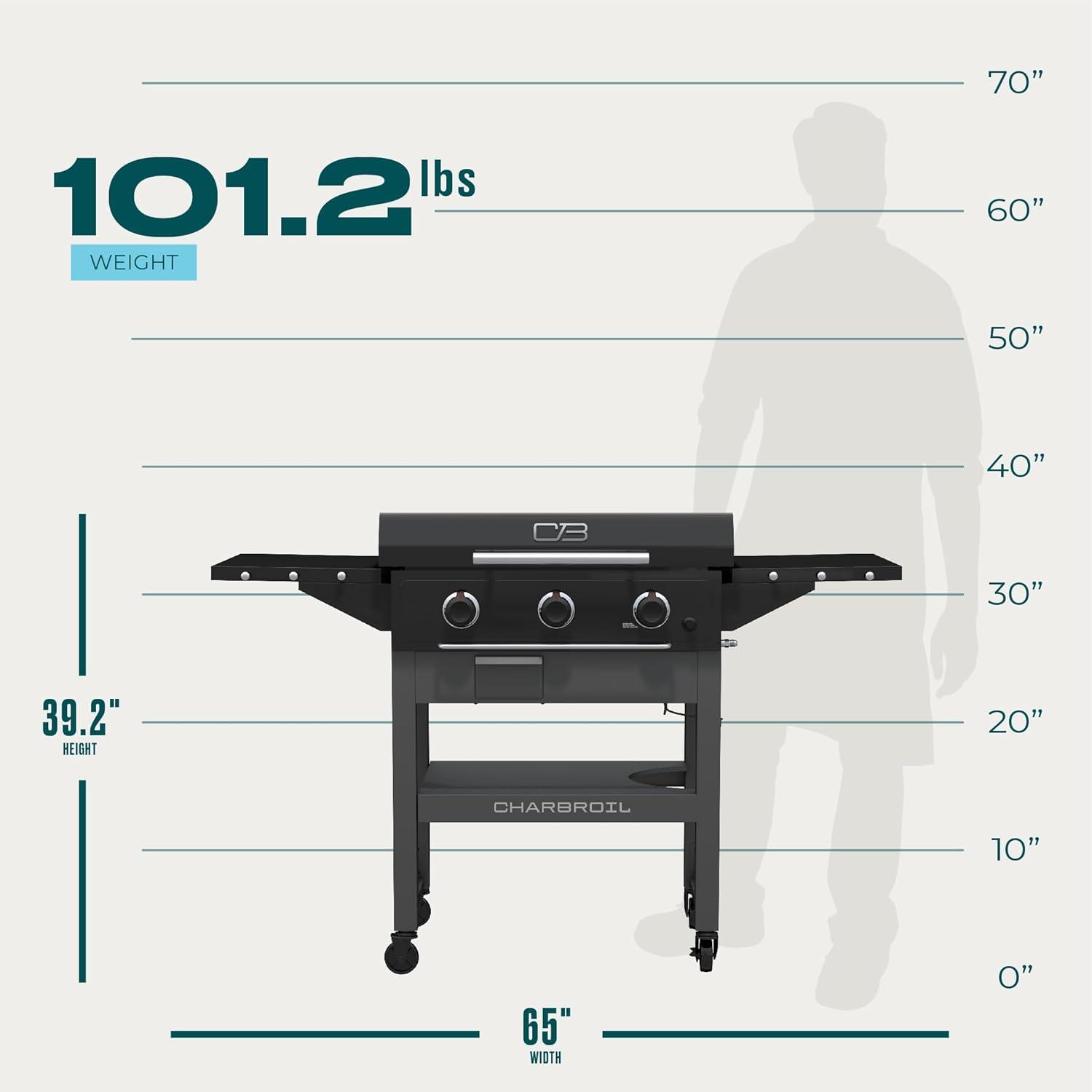 imageCharbroil 28 XL Performance Series Propane Gas Griddle with Cart 3 Burner Flat Top Grill Black 46325892428 3 Burner Flat Top Grill
