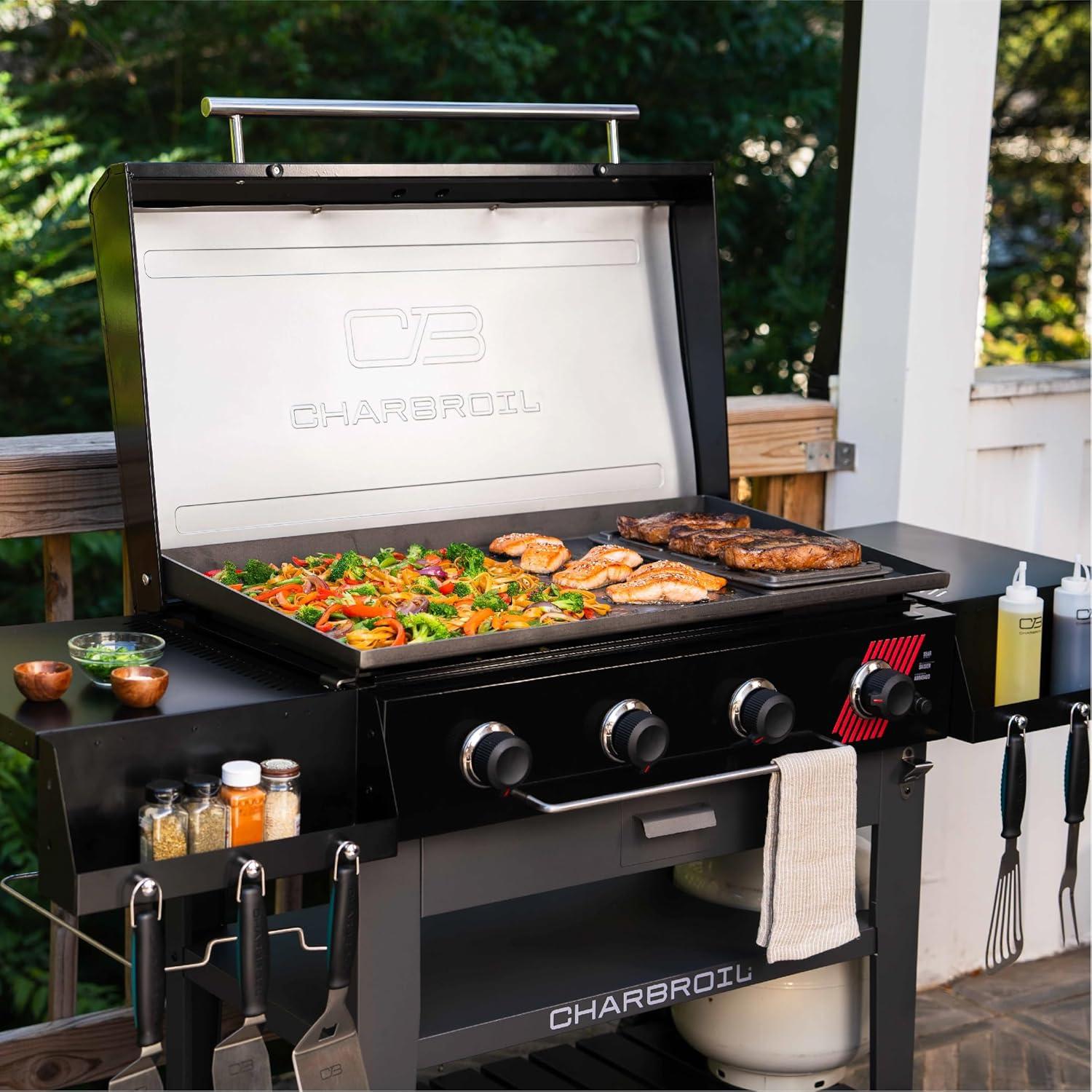 imageCharbroil 28 XL Performance Series Propane Gas Griddle with Cart 3 Burner Flat Top Grill Black 46325892436 4 Burner Deluxe Flat Top Grill