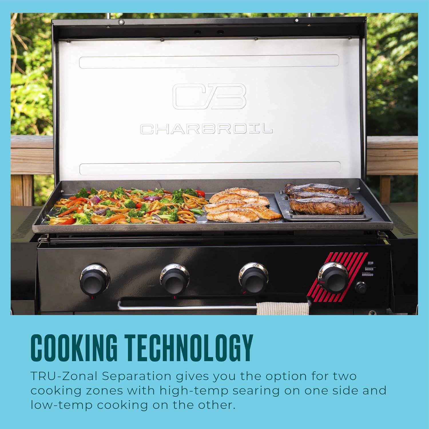 imageCharbroil 28 XL Performance Series Propane Gas Griddle with Cart 3 Burner Flat Top Grill Black 46325892436 4 Burner Deluxe Flat Top Grill