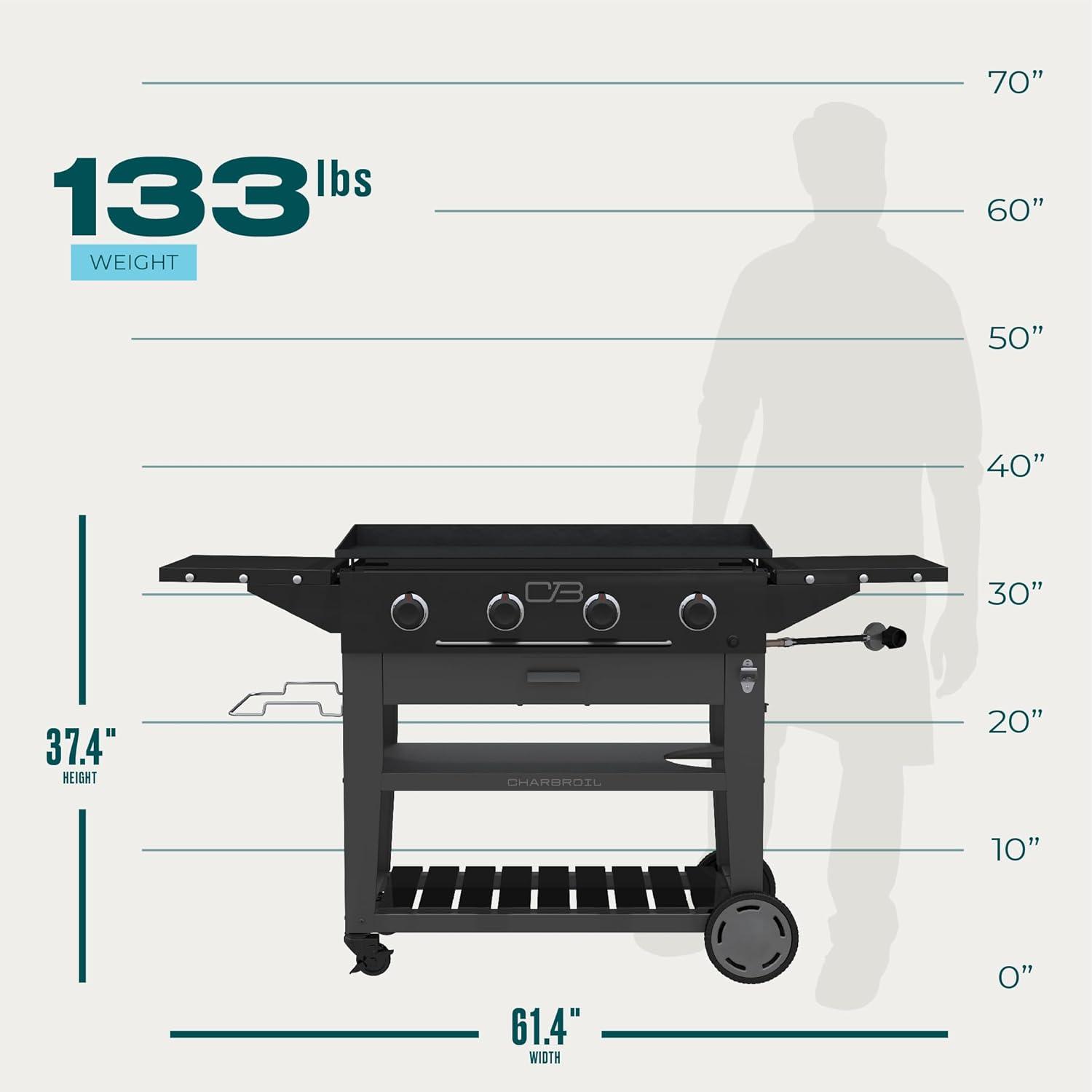 imageCharbroil 28 XL Performance Series Propane Gas Griddle with Cart 3 Burner Flat Top Grill Black 46325892436 4 Burner Flat Top Grill