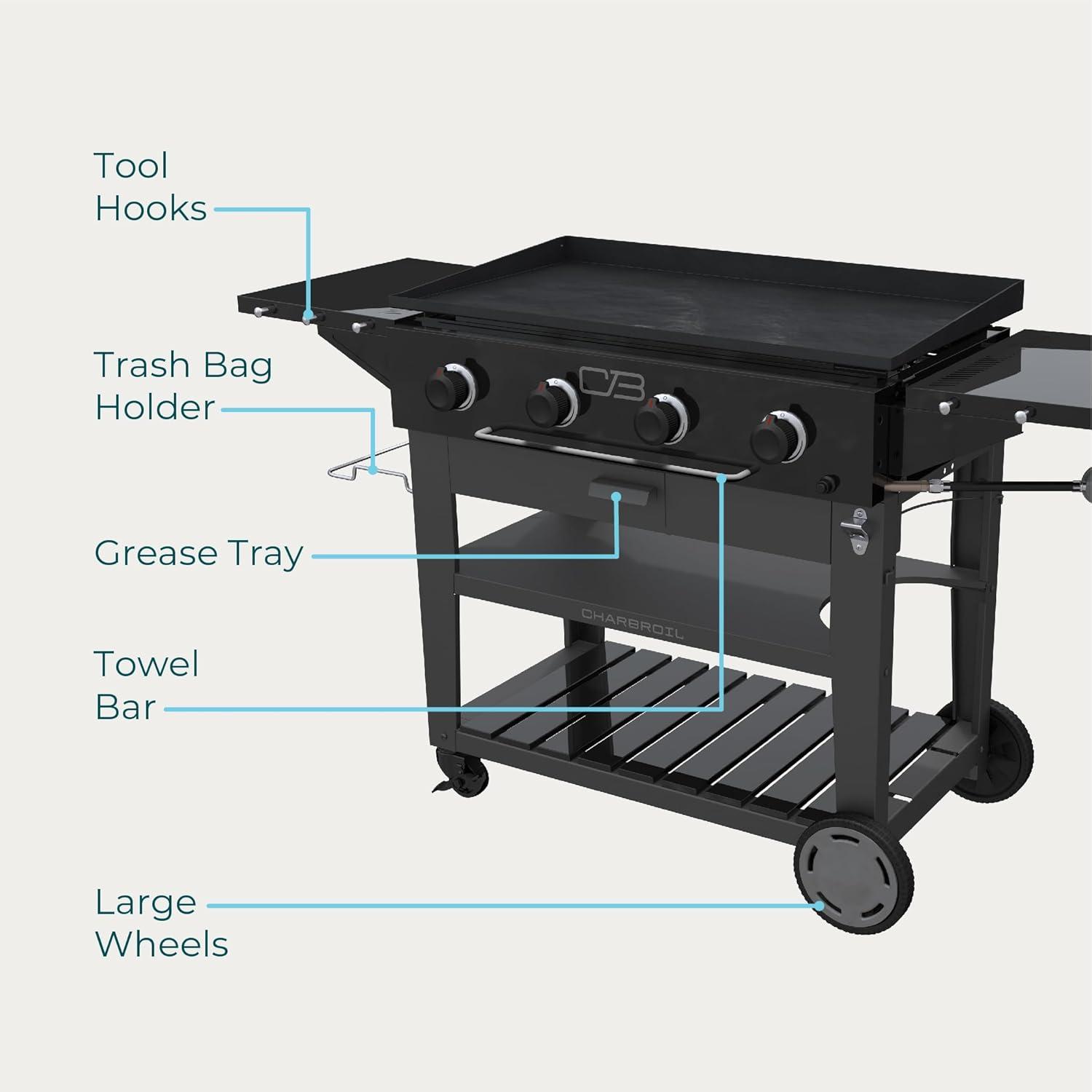 imageCharbroil 28 XL Performance Series Propane Gas Griddle with Cart 3 Burner Flat Top Grill Black 46325892436 4 Burner Flat Top Grill