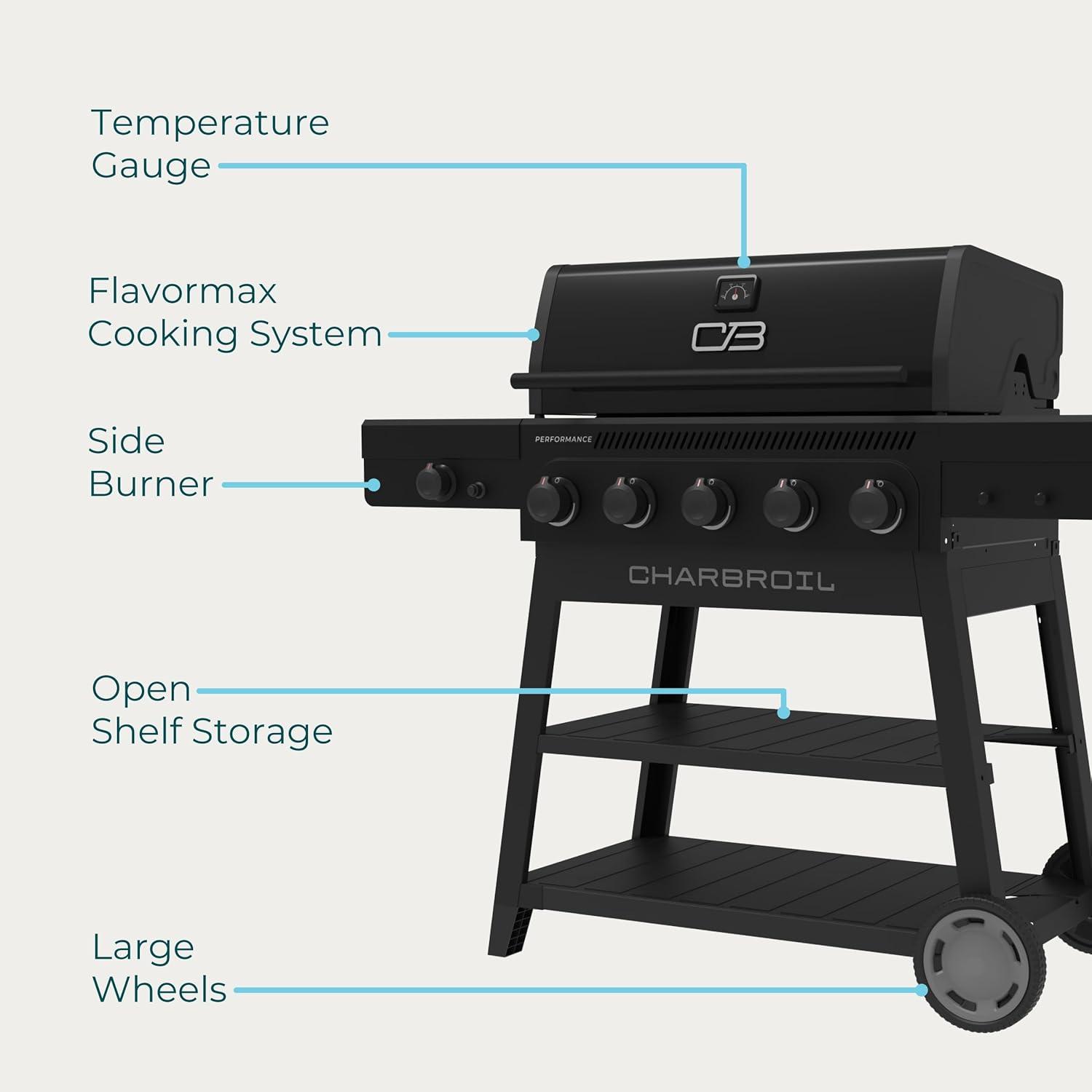 imageCharbroil Performance Series 5Burner Gas Grill Cart with Side Burner Black 463254125Black
