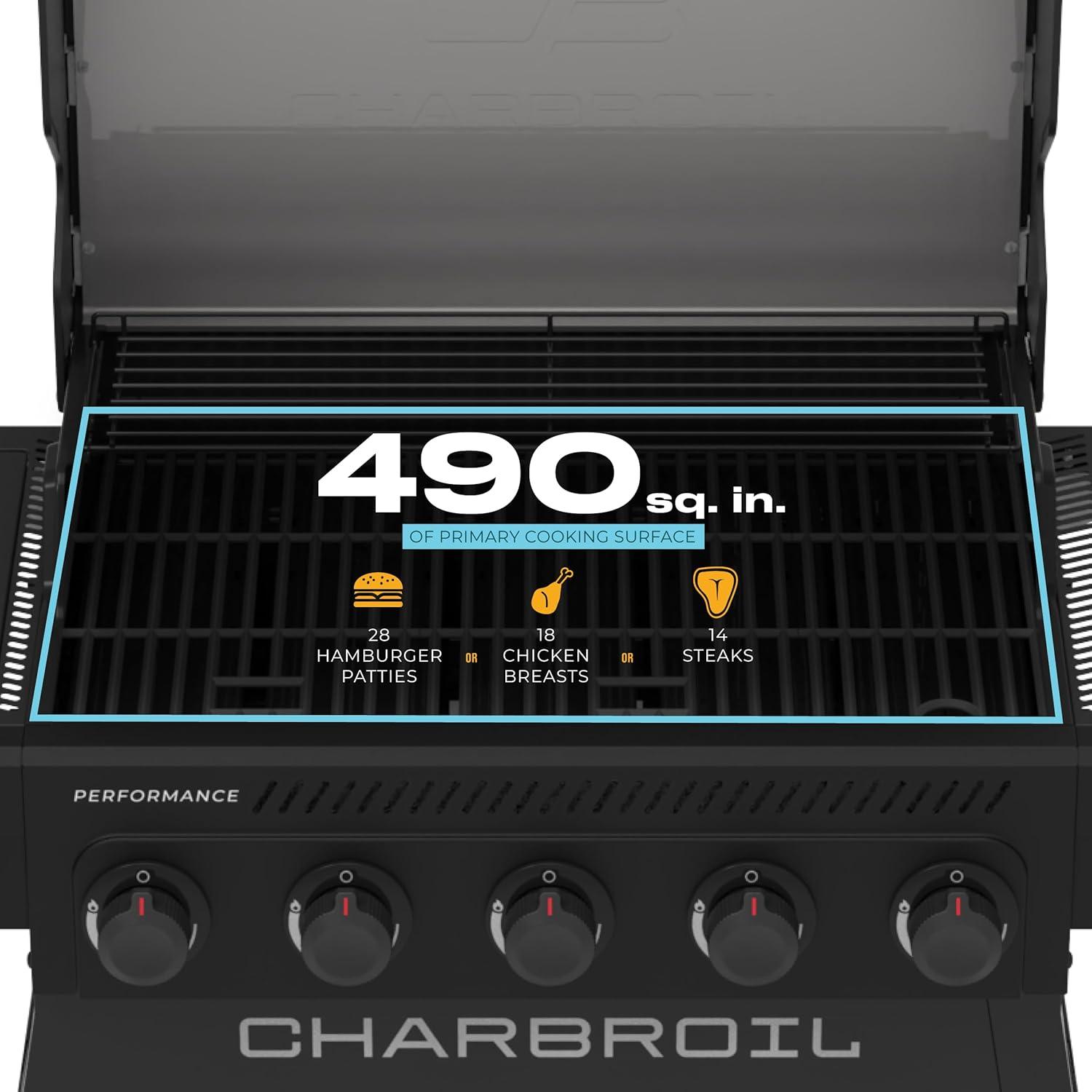 imageCharbroil Performance Series 5Burner Gas Grill Cart with Side Burner Black 463254125Black