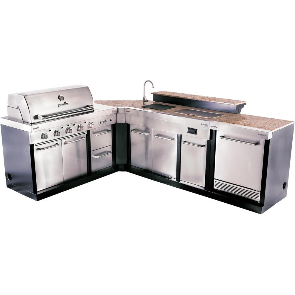 imageCharbroil Medallion Series Modular Outdoor Kitchen The Entertainer Bundle with Amplifire 3Burner Gas Grill Entertainment Module Refrigerator Bar Top and Corner Module