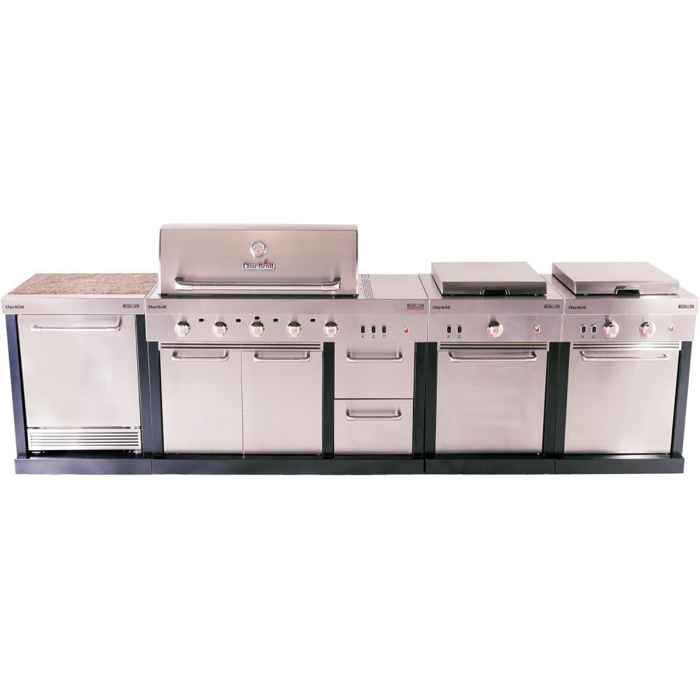 imageCharbroil Medallion Series Modular Outdoor Kitchen The Row Bundle with Amplifire 3Burner Gas Grill Refrigerator Stove Top and Griddle Module