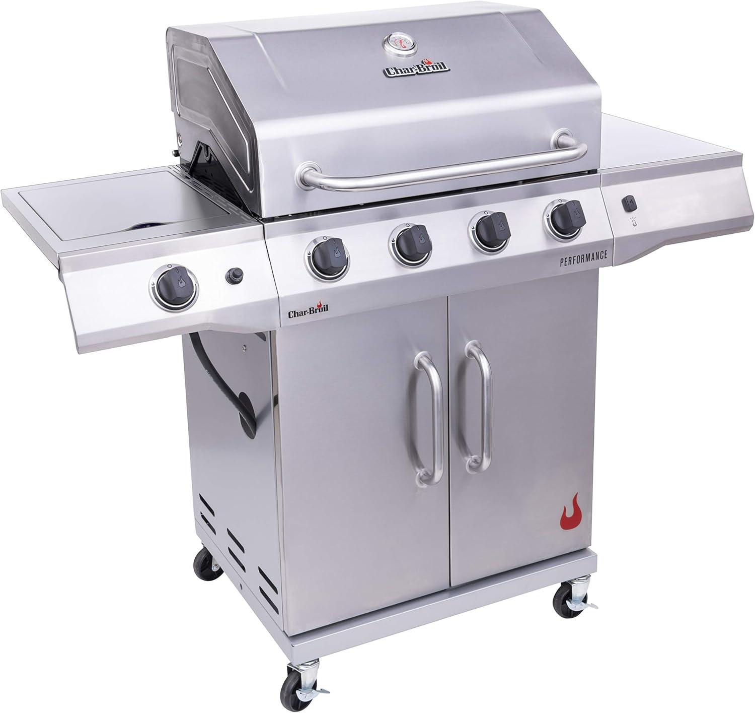 imageCharbroil Performance Series 4Burner Gas Grill Cabinet with Side Burner Black 463253925Silver
