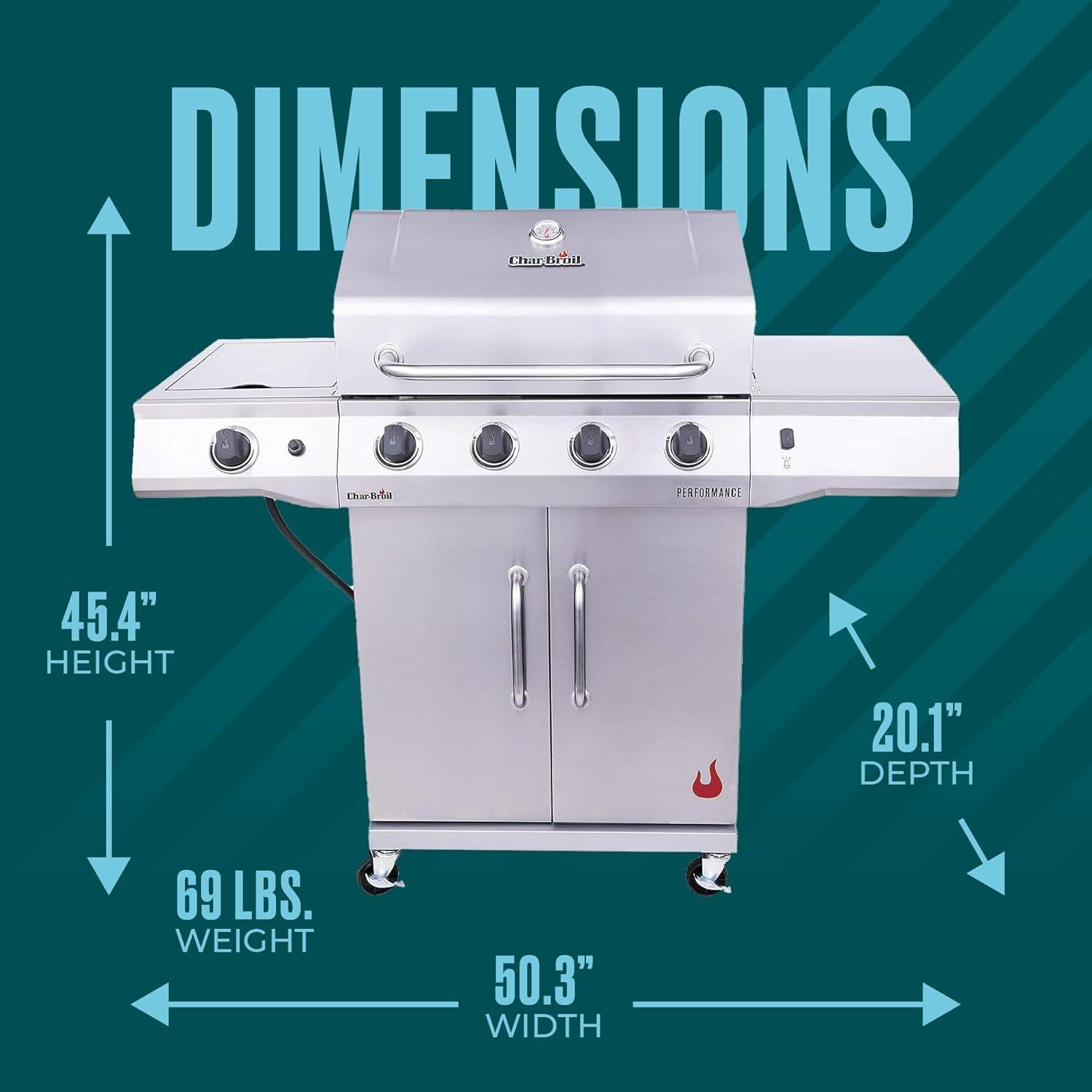 imageCharbroil Performance Series 4Burner Gas Grill Cabinet with Side Burner Black 463253925Silver