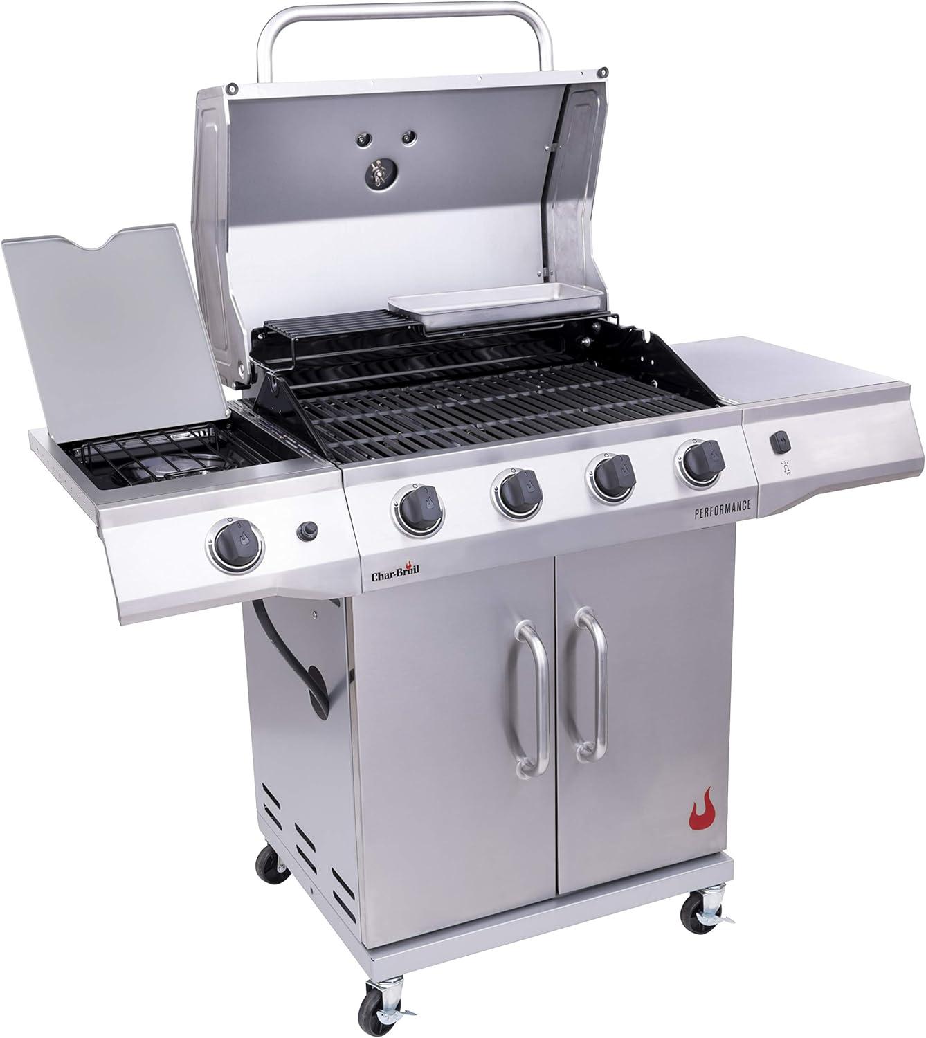 imageCharbroil Performance Series 4Burner Gas Grill Cabinet with Side Burner Black 463253925Silver