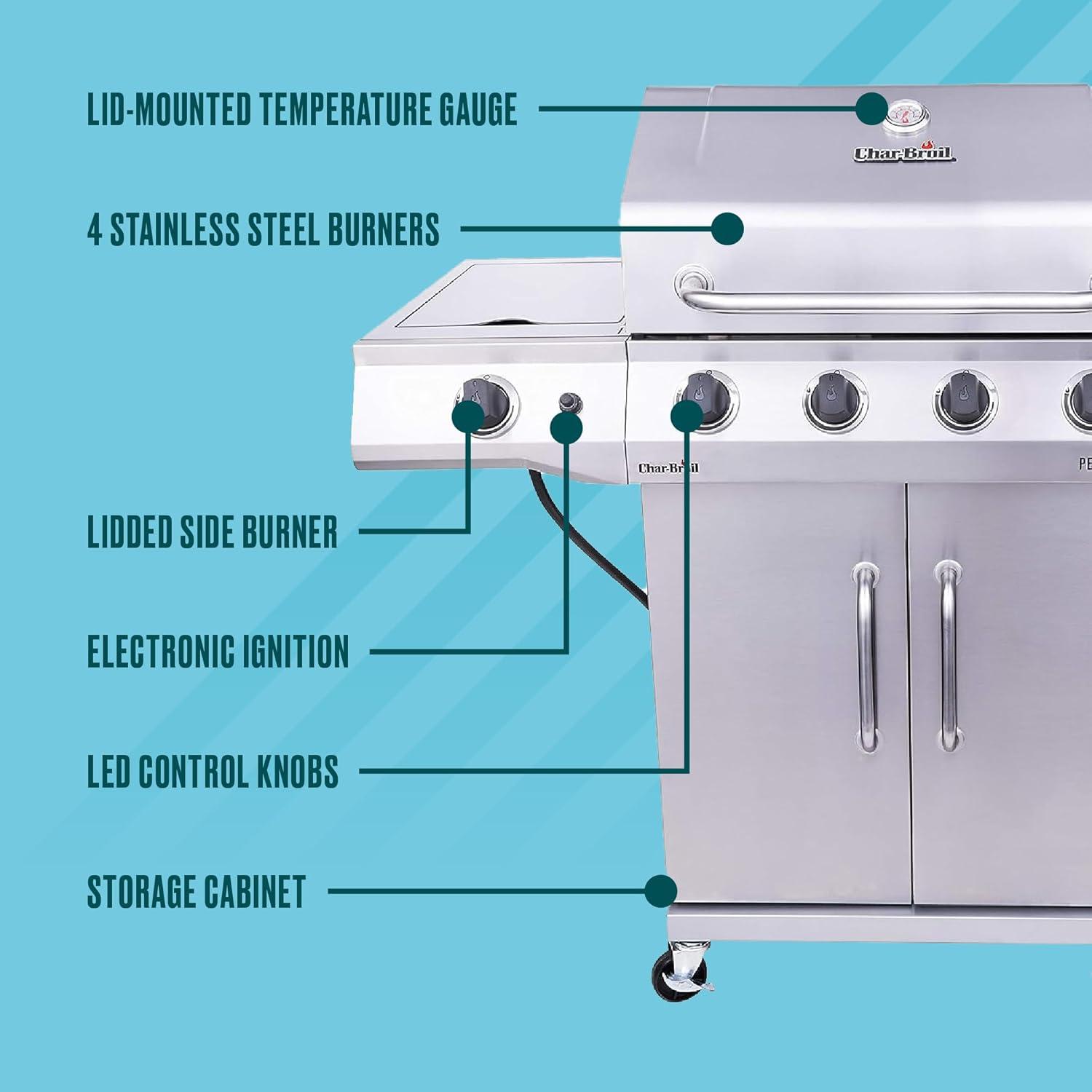 imageCharbroil Performance Series 4Burner Gas Grill Cabinet with Side Burner Black 463253925Silver